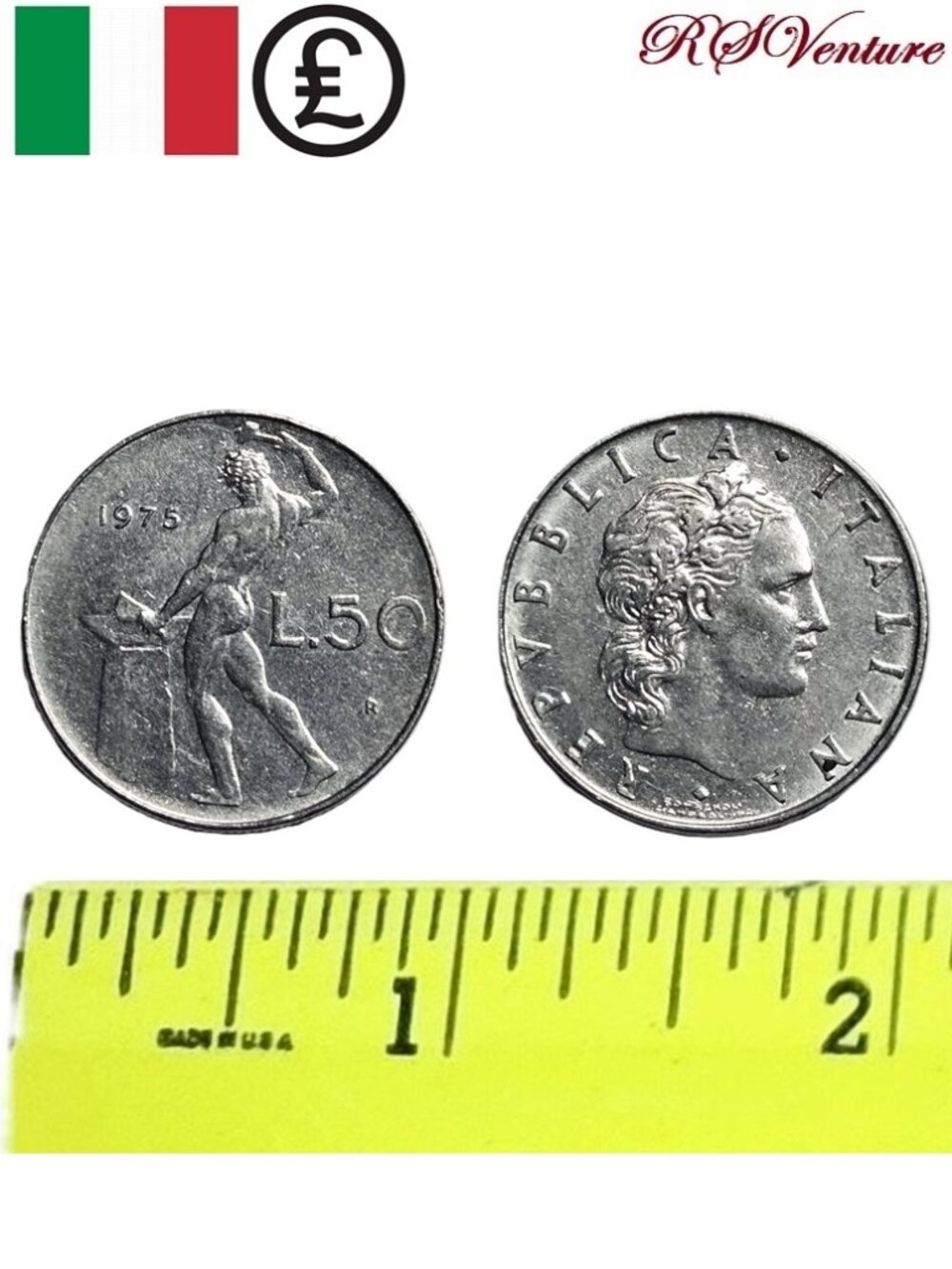 Vintage 1975 Italian Lira Coin L.50